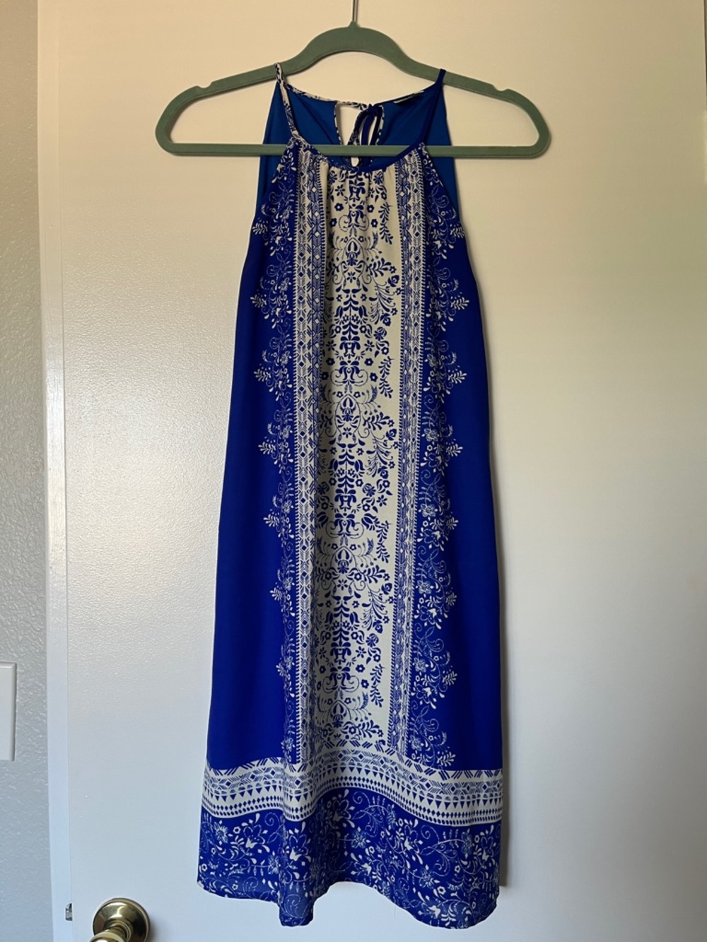 Halter Midi Dress in Royal Blue and White